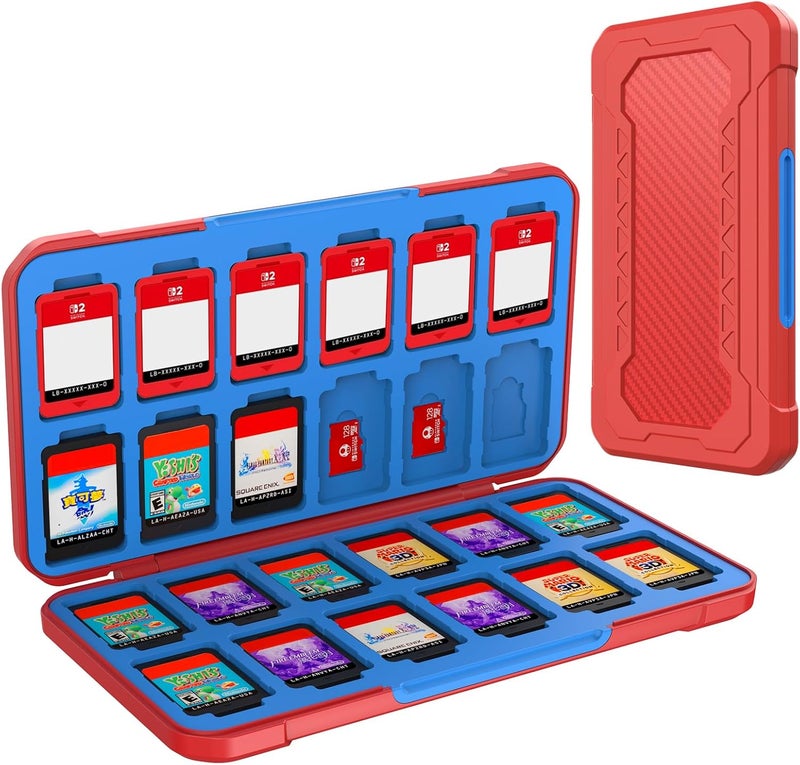 HEIYING Switch Game Card Case for Nintendo Switch 2/Lite/OLED, Red Game Memory Storage Holder with 24 Games Card Slots and 24 Micro SD Cards Slots - Image 1